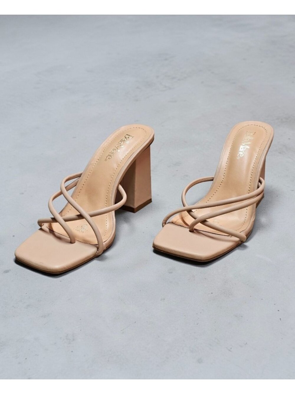 Strappy Nude Block Heel Sandals For Women Square Toe Slip-On Design - Picture 2 of 13